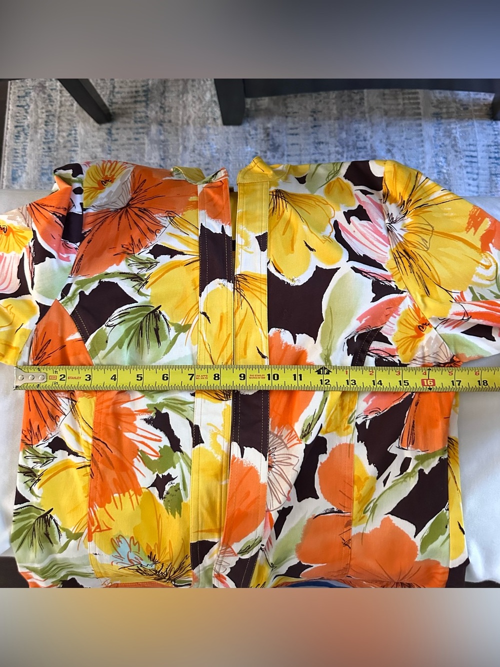 Coldwater Creek Floral Open Front Jacket Cotton Stretch Yellow Orange Size 10 - Picture 6 of 8